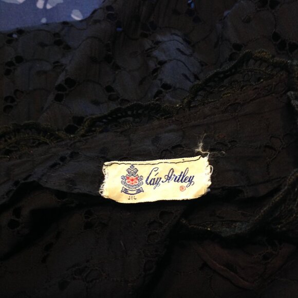 Vintage 1950’s Pinup Cay Artley Black Eyelet Dress Fit & Flare Union Made M L - Picture 11 of 14